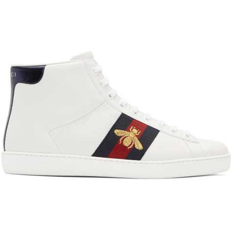 gucci white bee new ace high-top sneakers|gucci ace bee platform sneakers.